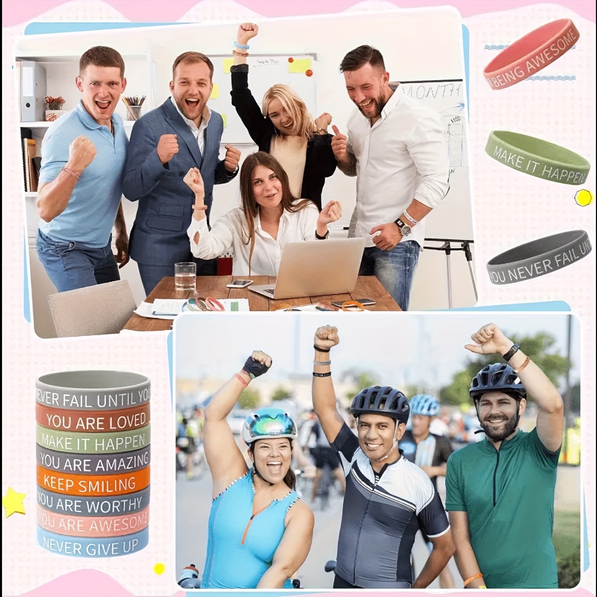 16pcs Vintage Silicone Bracelet Set, Motivational Phrases